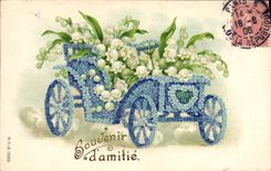 CPA Fantaisie Fleurs Automobile
