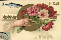 CPA Fantaisie Fleurs Poisson 