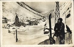 VINTAGE POSTCARD Winter sports To the Collar De Puymorens the village of Hospitalet under snow