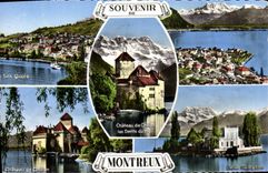 MODERN CARD To remember Of Montreux quays View Castle of Chillon