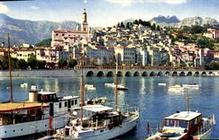 POSTAL MODERNA sitios maravillosos de la dimensión del azul Menton la ciudad vieja vista del puerto