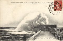 Láminas de la POSTAL de la VENDIMIA Sables d'Olonne en el embarcadero de la paja por un mar