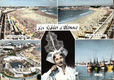 POSTAL MODERNA Sables d'Olonne vista de la playa la playa y el terraplén la piscina el puerto