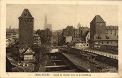 Canal de Estrasburgo de la POSTAL de la VENDIMIA del molino de Zorn y de la catedral
