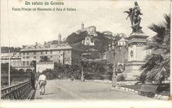 VINTAGE POSTCARD Saluto Da Genova Piazza principle collar Monumento Al duca di Galliera