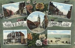 CPA Souvenir Loon Plage Centre du village Route nationale vers Calais Vue de la page L'eglise 