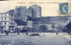 Explanada de Dieppe de la POSTAL de la VENDIMIA del casino y del castillo viejo