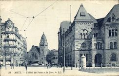 POSTAL Metz de la VENDIMIA el edificio de la oficina de correos y la estación de tren