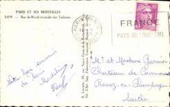 MODERN CARD Paris And Its Wonders Street of Rivoli and garden of Tileries Flame France Country of tourism