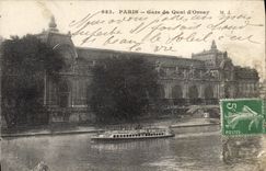 CPA Paris Gare Du Quai D'Orsay Bateau Peniche 