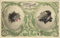 CPA Fantaisie Femme Joyeuses Paques