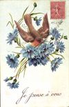 VINTAGE POSTCARD Fantaisie Flowers Bird I Think has You