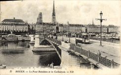 VINTAGE POSTCARD Rouen the Boildieu Bridge And the Cathedral Tram