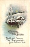 VINTAGE POSTCARD Greetings Off The Season Boat