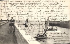 CPA Le Treport Entree des jetees Sortie des bateaux de peche 