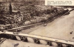 VINTAGE POSTCARD Toulouse the new bridge the quay of Tounis Church of Dalbade with its bell-tower