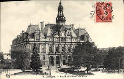 VINTAGE POSTCARD Limoges Places Town hall