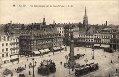 La opinión panorámica de Lille de la POSTAL de la VENDIMIA sobre la grande coloca la tranvía