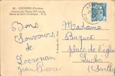 VINTAGE POSTCARD interior Locronan of the church Rules of Saint Christophe