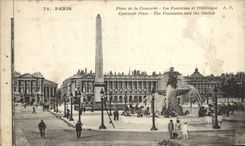 CPA Paris Place de la Concorde Les Fontaines et l'obelisque Flamme salon des Appareils Menagers Champ de Mars