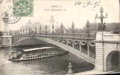 VINTAGE POSTCARD Paris Bridge Alexandre III Boat Barge