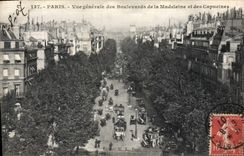 VINTAGE POSTCARD Paris View of the Boulevards of the Madeleine and the Nasturtiums