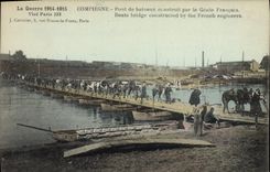 Puente de Compiegne de la POSTAL de la VENDIMIA de los barcos construidos por el genio francés Militaria