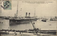 VINTAGE POSTCARD St Nazaire the Transatlantic liner the Champagne and the tug boat Athlete returning to the port Boat