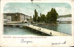 VINTAGE POSTCARD Geneva Bridge of Bergues and quay of Mont Blanc