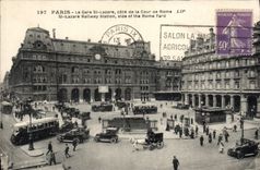 CPA Paris La Gare St Lazare Cote de la Cour de Rome Flamme Salon de la Machine Agricole