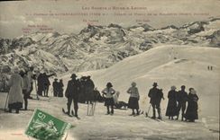 VINTAGE POSTCARD Lucron Plate De Superbagneres In front of the solid mass of Maladetta