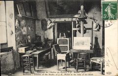 VINTAGE POSTCARD Interior of the workshop of painter JF Millet Barbizon