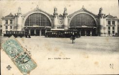 CPA Tours La Gare Tramway