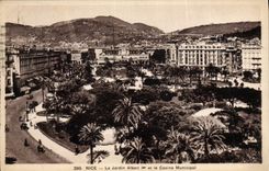 VINTAGE POSTCARD Nice the Garden Albert 1st and the Municipal Casino Flame Grand Prix car 1933