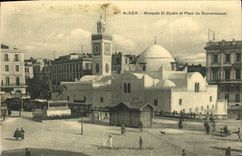 EL Djedid y lugar de la mezquita de Argel de la POSTAL de la VENDIMIA del gobierno