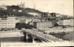 POSTAL Lyon de la VENDIMIA el puente del Tilsit y la cuesta de Fourviere