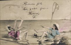 VINTAGE POSTCARD Fantasy Children Crab