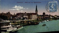 VINTAGE POSTCARD Dusseldorf Blick Von Der Rheinbrucke Boat
