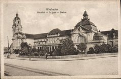 CPA Wiesbaden Bahnhof La Gare Station