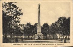 VINTAGE POSTCARD Luxembourg Places Constitution With Monument Of the Souvenir