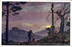 VINTAGE POSTCARD Abend Am Hambacher Wetterkreuz