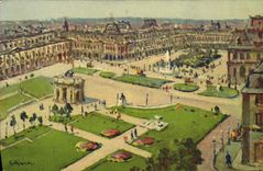VINTAGE POSTCARD Paris Louvre Places Carousel