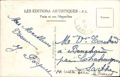 VINTAGE POSTCARD Paris Louvre and the Carousel the monument of Gambetta and the statue of Paris