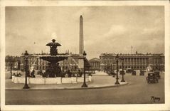 VINTAGE POSTCARD Paris Places Harmony the fountains and the obelisk of Louqsor