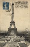 VINTAGE POSTCARD Paris the Eiffel Tower the Large Wheel and the Bridge of Iena