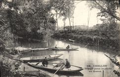 VINTAGE POSTCARD Chelles Departure For Fishing in the Marne Boats