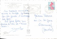 CPM Dieppe Le Brighton Au fond la chapelle des marins Le chateau La plage Le triage du poisson
