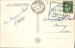 CPA Exposition Internationale Paris 1937 Tour Eiffel Panorama d'ensemble avec les bassins du Trocadero