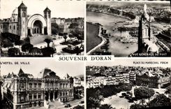 MODERN CARD Oran the cathedral View of the port Town hall Places of the Foch Marshal