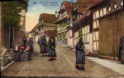 POSTAL de la VENDIMIA en la vuelta de Alsacia del folklore de la iglesia